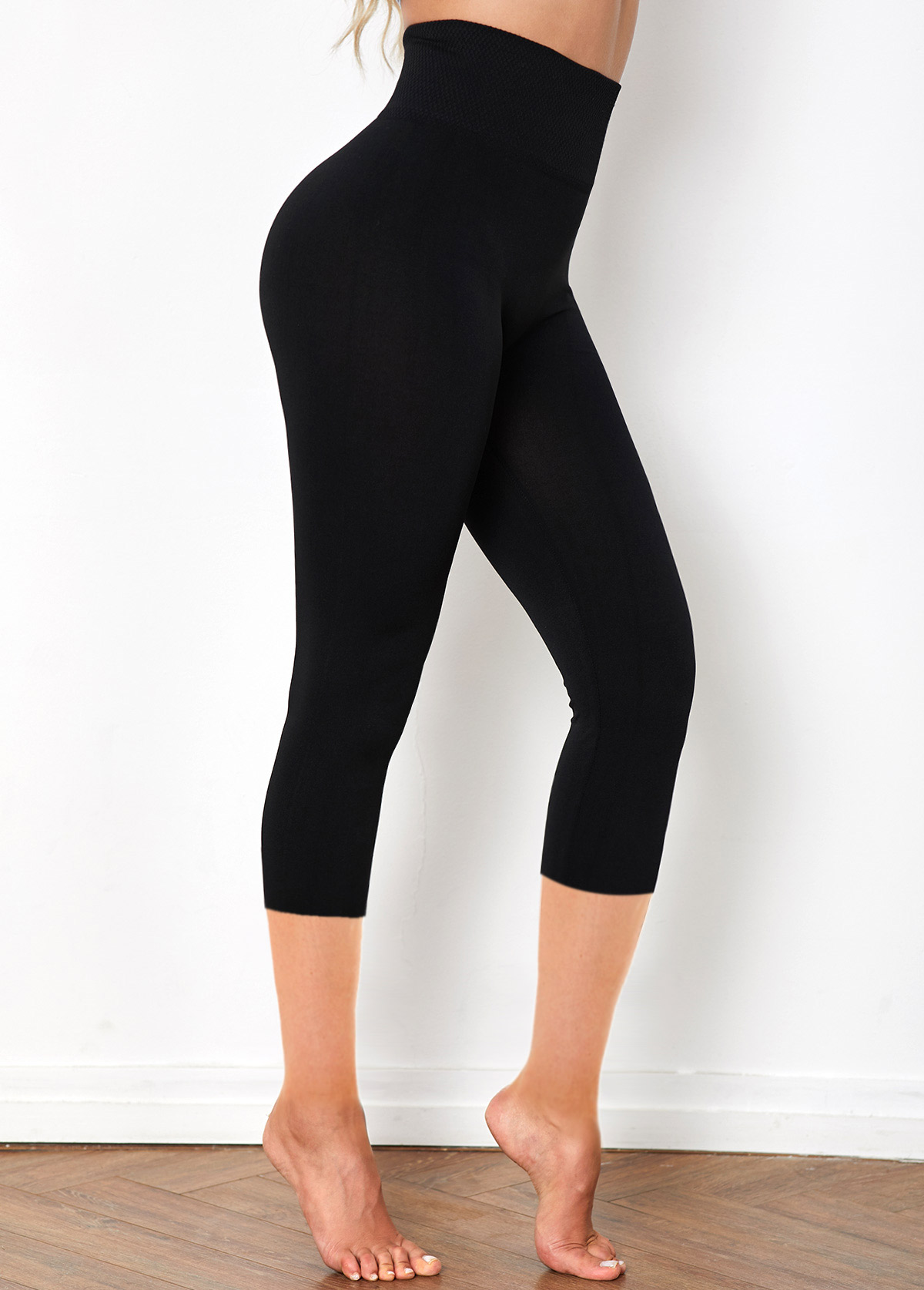 Solid High Waist Cropped Legging Pants
