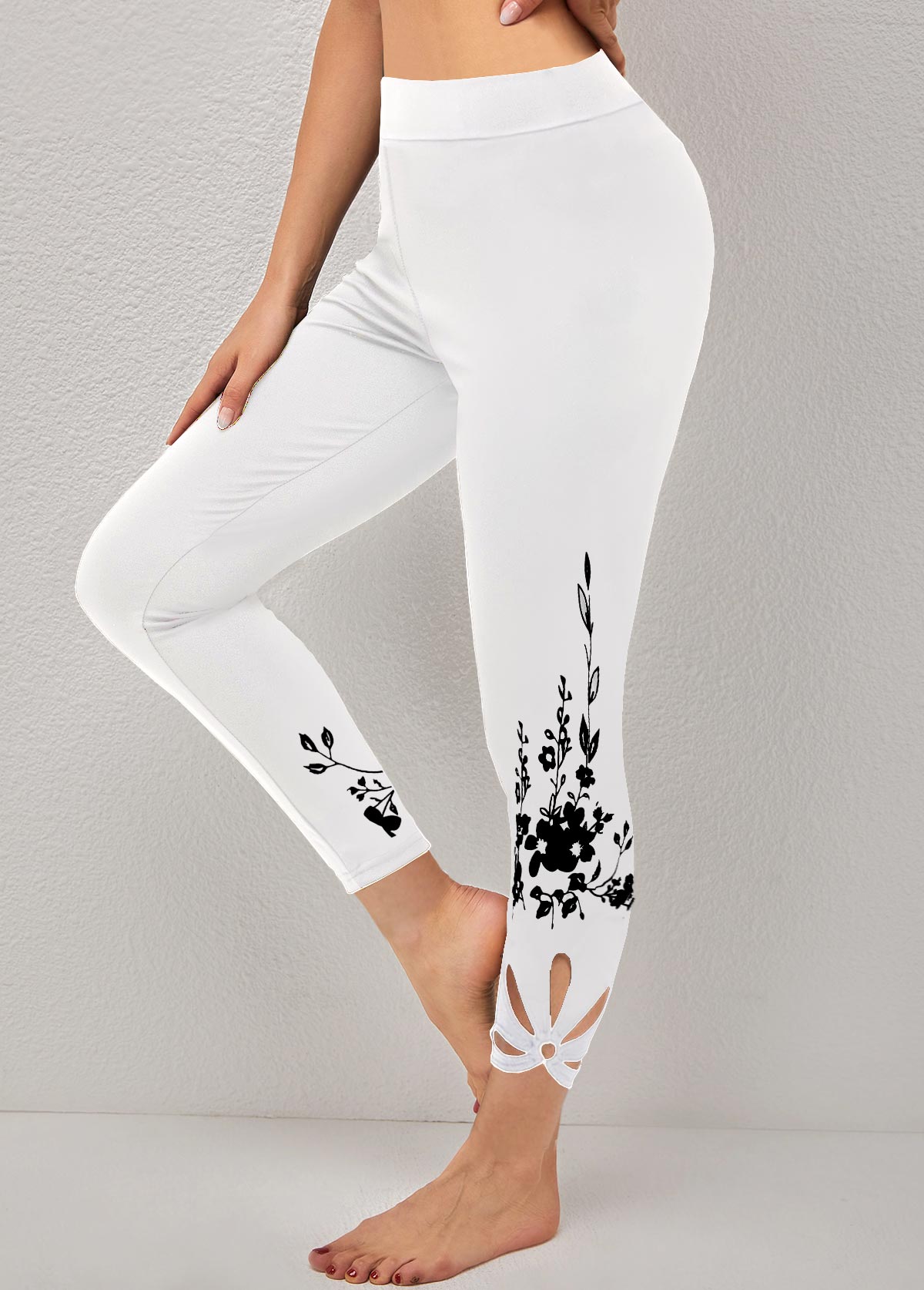 Floral Print Cutout Skinny Legging