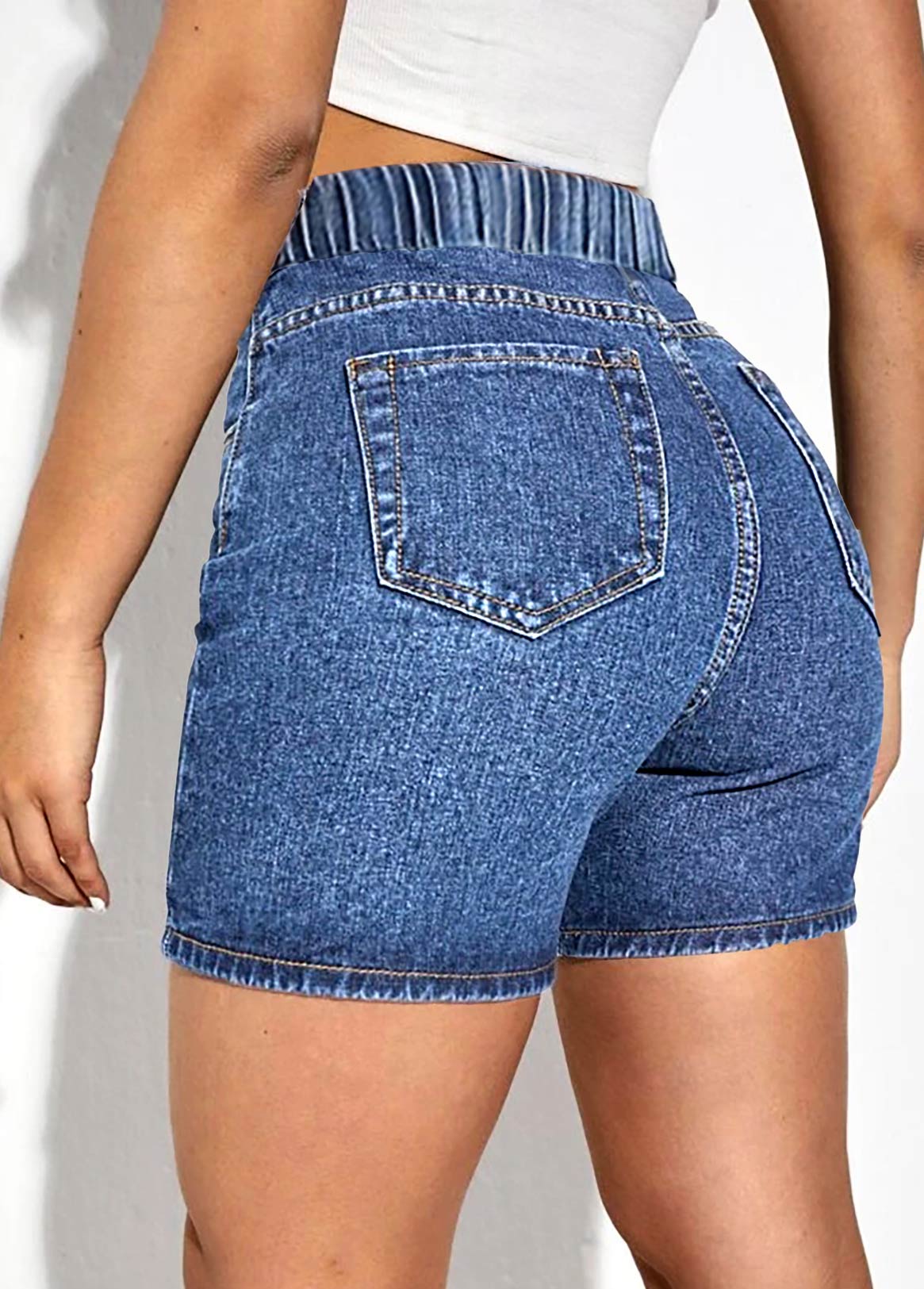 Blue High Waisted Drawstring Detail Denim shorts